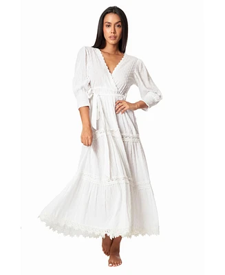 La Moda Clothing Women's Maxi White Wrap Dress