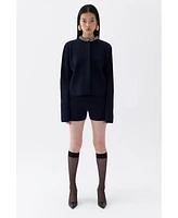 Nocturne Women's Shiny Stone Collar Knit Cardigan