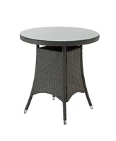 Slickblue 3-Piece Outdoor Dining Set, All-Weather Wicker Table & Chairs with Cushions, Round Tempered Glass Top