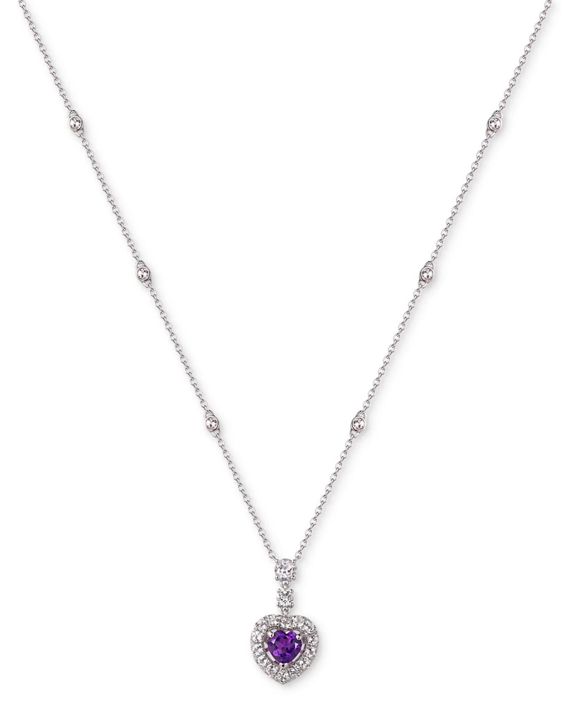 Heart-Shaped Gemstone & White Sapphire (1-1/2 ct. t.w.) Pendant Necklace Sterling Silver, 18"