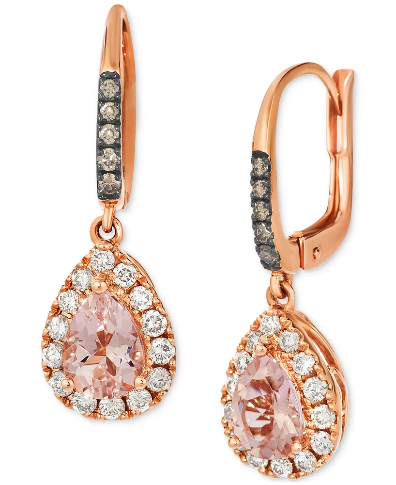 Le Vian Peach Morganite (1 ct. t.w.), Nude Diamond (3/8 ct. t.w.) & Chocolate Diamond (1/10 ct. t.w.) Teardrop Earrings in 14k Strawberry Gold