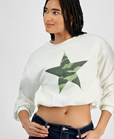 Planet Heart Juniors' Bubble Hem Varsity Crewneck Sweatshirt