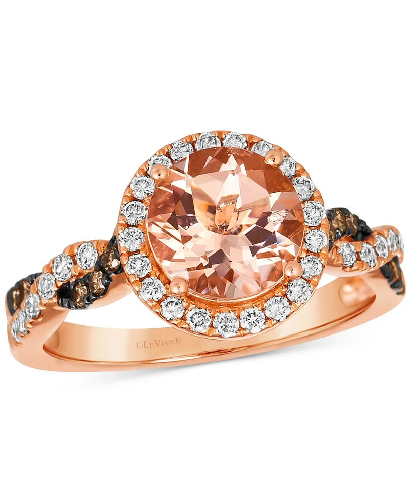 Le Vian Morganite (1-3/8 ct. t.w.) & Diamond (3/8 ct. t.w.) Halo Ring in 14k Rose Gold