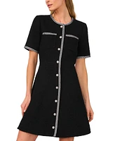 CeCe Women's Tweed Short-Sleeve Button-Front Shift Dress