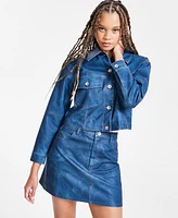 Bar Iii Women's Denim-Finish Faux-Leather Trucker Jacket, Exclusively at Macy's