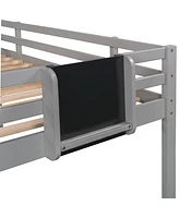 Streamdale Furniture Twin Size Loft Bed Wood Bed With Slide, Stair And Chalkboard