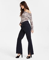 Bar Iii Women's Black Wash Front-Slit Flare-Leg Jeans, Exclusively at Macy's