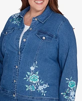 Alfred Dunner Plus Lake Victoria Floral Embroidered Denim Jacket