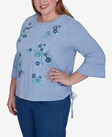 Alfred Dunner Plus Lake Victoria Flower Butterfly Embroidered Top