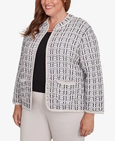 Alfred Dunner Plus Romancing the Stone Textured Collared Knit Jacket