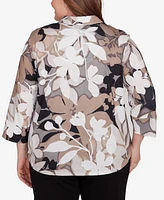 Alfred Dunner Plus Romancing the Stone Shadow Leaf Print Button Front Top