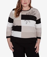 Alfred Dunner Plus Romancing the Stone Beaded Colorblocked Sweater