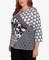 Alfred Dunner Plus Wild at Heart Geometric Multi Textured Patchwork Top