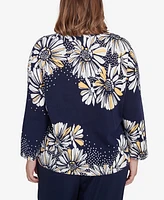 Alfred Dunner Plus Block Island Embellished Daisy Crew Neck Sweater