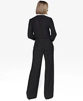 Karl Lagerfeld Paris Women's Sailor Windowpane Wide-Leg Pants