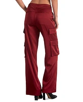 Elan Women's Satin Wide-Leg Cargo Pants