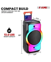 5 Core Bluetooth Speaker 2 Wireless Microphones Karaoke Machine 12" inch woofer Portable Singing Pa System w Dj Light + Fm + Usb + Aux