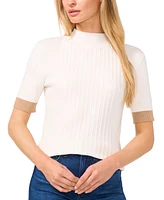 CeCe Women's Ribbed Mock-Neck Contrast-Cuff Sweater