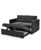 Loveseats Sofa Bed With Pull-Out Bed, Adjsutable Back And Two Arm Pocket, Black (54.5"X33"X31.5")