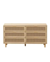 Streamdale Furniture Modern Rattan Dresser with 6 Drawers for Organized Storage