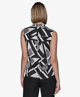 Karl Lagerfeld Paris Women's Printed V-Neck Blouse