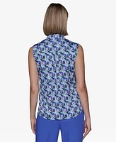 Karl Lagerfeld Paris Women's Printed V-Neck Blouse