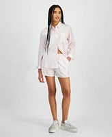 Hippie Rose Juniors Button Front Long Sleeve Striped Shirt Cherry Striped Boxer Shorts
