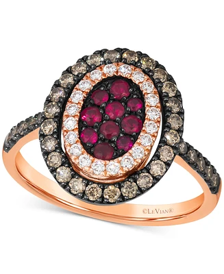 Le Vian Chocolatier Passion Ruby (1/4 ct. t.w.) & Diamond (5/8 ct. t.w.) Halo Cluster Oval Statement Ring in 14k Rose Gold