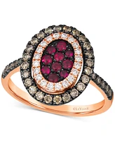 Le Vian Chocolatier Passion Ruby (1/4 ct. t.w.) & Diamond (5/8 ct. t.w.) Halo Cluster Oval Statement Ring in 14k Rose Gold