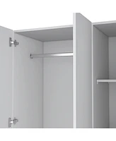 Depot E-Shop Troy wardrobe with 3 doors, one with mirror, two drawers, four shelves and hanging bar,White