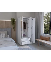 Depot E-Shop Troy wardrobe with 3 doors, one with mirror, two drawers, four shelves and hanging bar,White