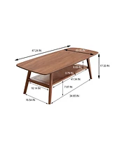 North American Oak Solid Wood Coffee Table with Dual-Layer Storage