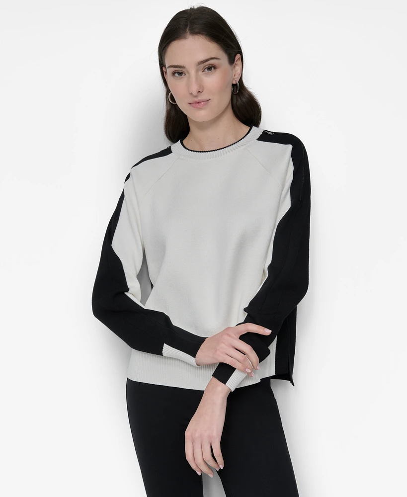 Dkny Women's Colorblocked Zip-Trim Sweater