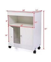 Streamdale Furniture White Wood Kitchen Microwave Cabinet Cart, 4 Wheels, Roomy Inner Space