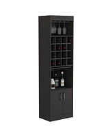 Depot E-Shop Athens Kava Bar Cabinet, 16 Built-in Wine Rack, Two Door Cabinet, Two Shelves, Black