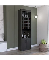 Depot E-Shop Athens Kava Bar Cabinet, 16 Built-in Wine Rack, Two Door Cabinet, Two Shelves, Black