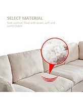 Streamdale Furniture Modular Sofa With Ottoman, Filled With Down, Soft Linen Fabric, Beige