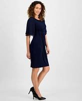 Connected Petite Gathered Flutter-Sleeve Dress