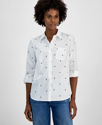 Tommy Hilfiger Women's Cotton Monogram Logo-Print Tab Shirt