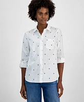 Tommy Hilfiger Women's Cotton Monogram Logo-Print Tab Shirt