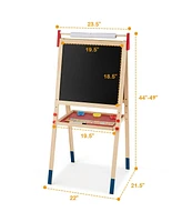 Gouun All-in-One Wooden Height Adjustable Kid's Art Easel with Magnetic Stickers and Paper