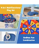Gouun 4-In-1 Adjustable Kids Basketball Hoop with Ring Toss Sticky Ball