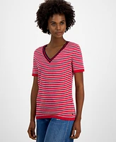 Tommy Hilfiger Women's Cotton Seabrook Striped V-Neck Sweater