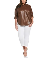 Ella Rafaella Plus Faux Leather Popover Long Sleeve Top