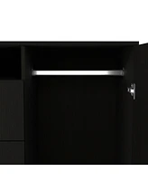 Depot E-Shop Milano Double Door Cabinet Dresser, Two Drawers, Four Interior Shelves, Rod, Black