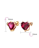 Bling Jewelry Promise Valentine Red Cz Devil Heart Shape Cubic Zirconia Stud Earrings For Women Rose Gold Plated Sterling Silver