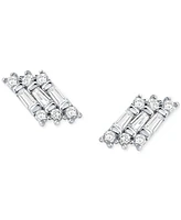 Diamond Tapered Baguette & Round Cluster Stud Earrings (1/5 ct. t.w.) in 10k White Gold