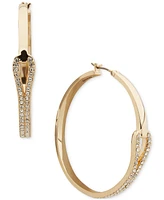 Dkny Gold-Tone Crystal Pave Looped Polished Medium Hoop Earrings, 1.6"