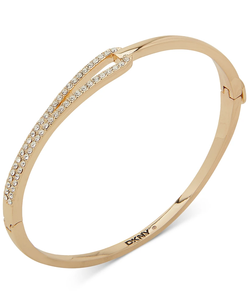 Dkny Gold-Tone Crystal Pave Looped Polished Hinged Bangle Bracelet