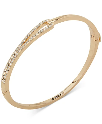 Dkny Gold-Tone Crystal Pave Looped Polished Hinged Bangle Bracelet